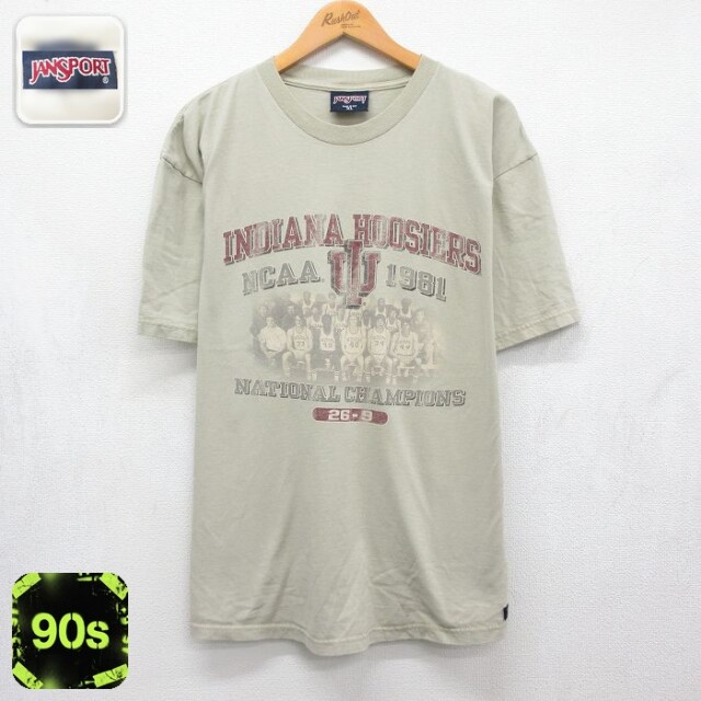 ジャンスポーツ 90s 半袖Tシャツ インディアナフージャーズカレッジ ベージュ メンズXL相当 | 古着