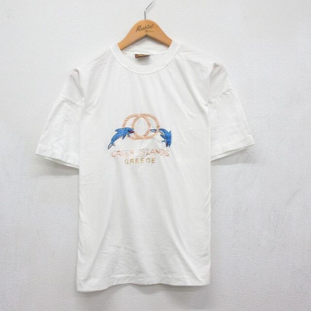 90s 半袖Tシャツ イルカ刺繍 ホワイト メンズL相当 | 古着