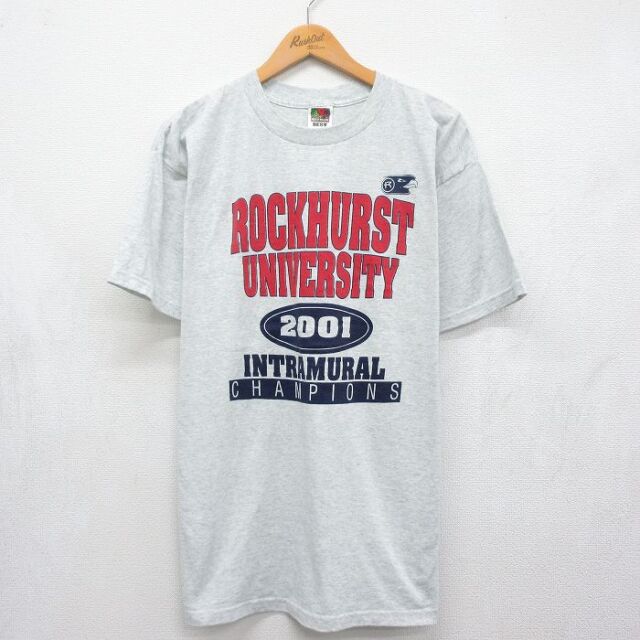 フルーツオブザルーム 00s 半袖Tシャツ ロックハースト カレッジ グレー メンズXL相当 | 古着