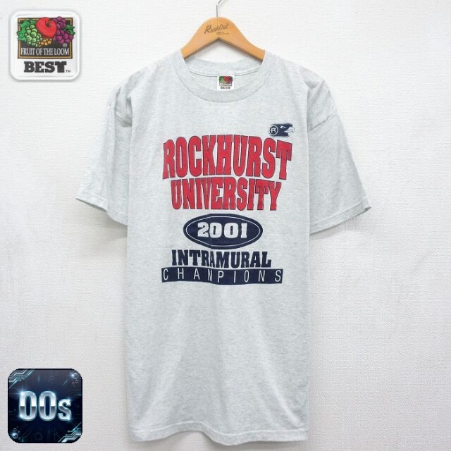 フルーツオブザルーム 00s 半袖Tシャツ ロックハースト カレッジ グレー メンズXL相当 | 古着