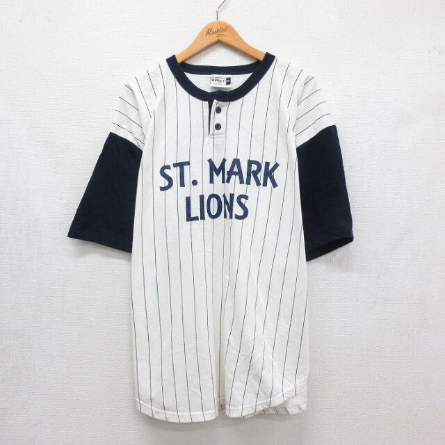 90s 半袖Tシャツ LIONSストライプ ホワイト メンズXL相当 | 古着