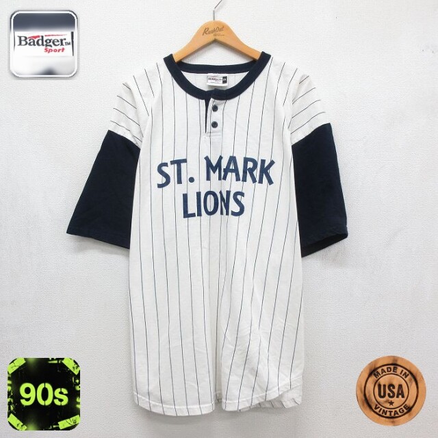 90s 半袖Tシャツ LIONSストライプ ホワイト メンズXL相当 | 古着