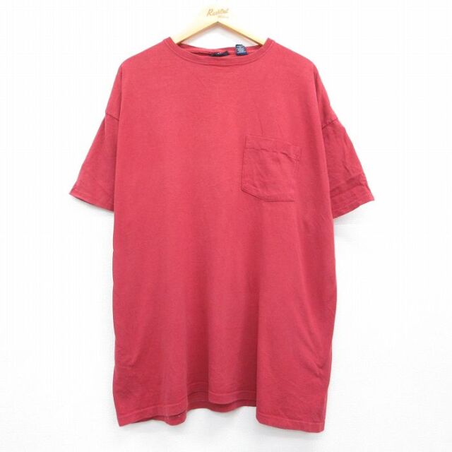 00s 半袖Tシャツ 胸ポケット付き レッド メンズXL相当 | 古着