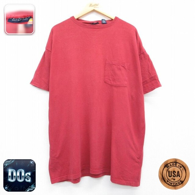 00s 半袖Tシャツ 胸ポケット付き レッド メンズXL相当 | 古着