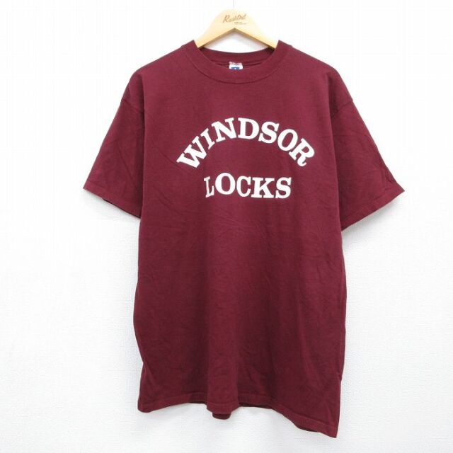 XL★古着 ラッセル 半袖 ビンテージ Tシャツ メンズ 80年代 80s LOCKS コットン クルーネック USA製 バーガンディ【spe】 26aug04