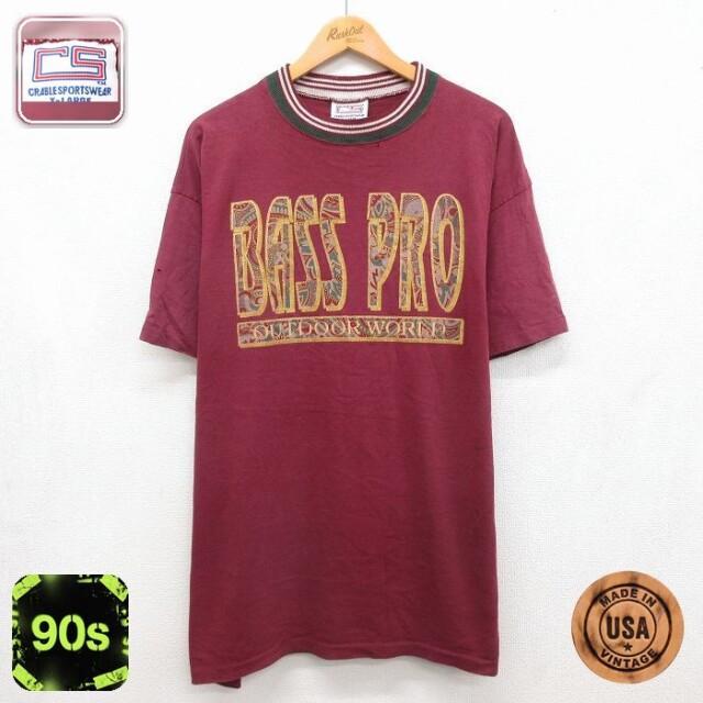 BASS PRO 90s 半袖Tシャツ バーガンディ メンズXL相当 | 古着