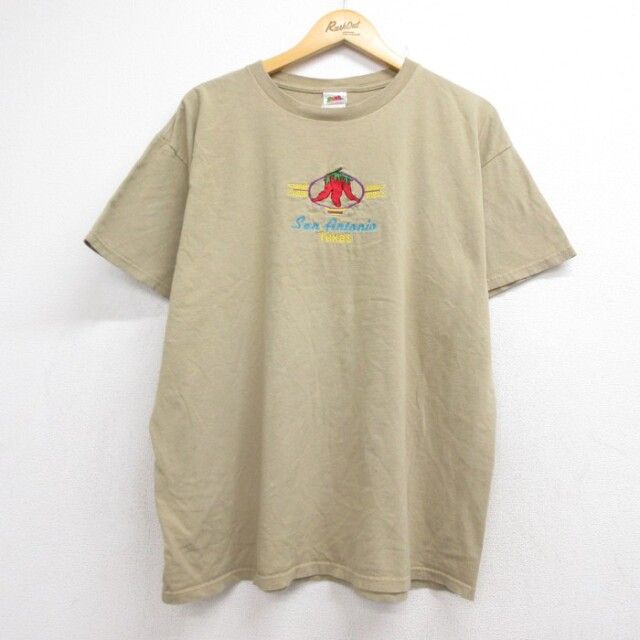 フルーツオブザルーム 00s 半袖Tシャツ サンアントニオ刺繍 ベージュ メンズXL相当 | 古着