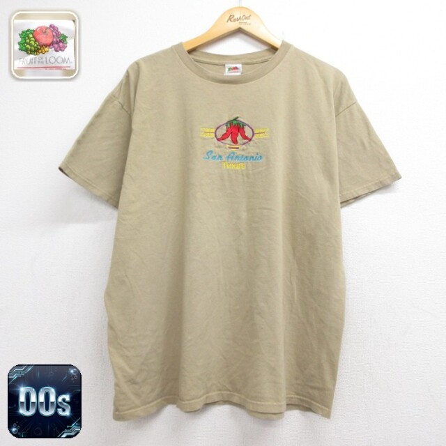 フルーツオブザルーム 00s 半袖Tシャツ サンアントニオ刺繍 ベージュ メンズXL相当 | 古着