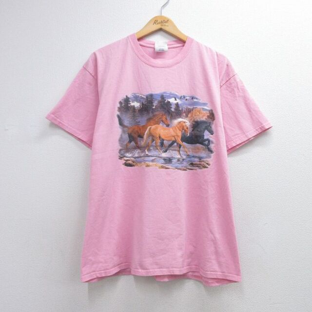半袖Tシャツ 馬 ピンク メンズXL相当 | 古着
