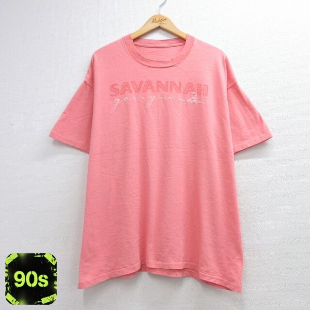 90s 半袖Tシャツ SAVANNAH ピンク メンズXL相当 | 古着