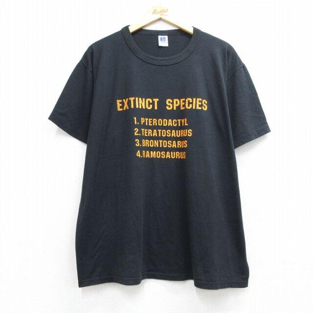 ラッセル 80s 半袖Tシャツ EXTINCT SPECIES ブラック メンズXL相当 | 古着