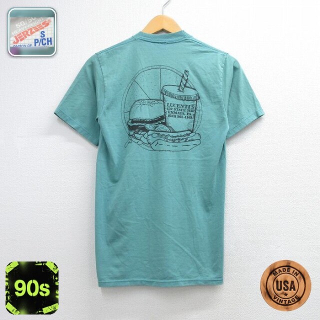 90s 半袖Tシャツ ハンバーガー グリーン メンズS相当 | 古着