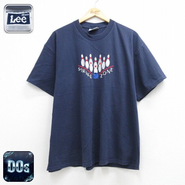 リー 00s 半袖Tシャツ ボウリング刺繍 ネイビー メンズXL相当 | 古着