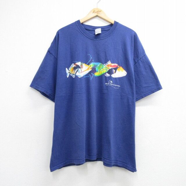 半袖Tシャツ タスキモンガラ ブルー メンズXL相当 | 古着
