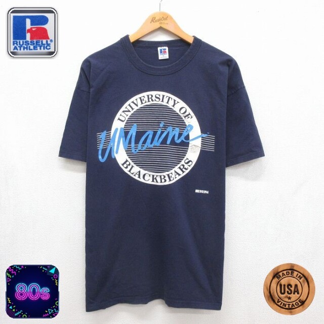 ラッセル 80s 半袖Tシャツ メイン大学 ネイビー メンズXL相当 | 古着