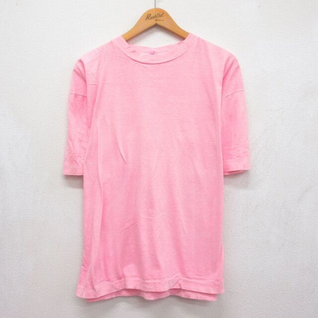 XL★古着 半袖 ビンテージ Tシャツ メンズ 90年代 90s 無地 大きいサイズ コットン クルーネック ピンク 26aug05
