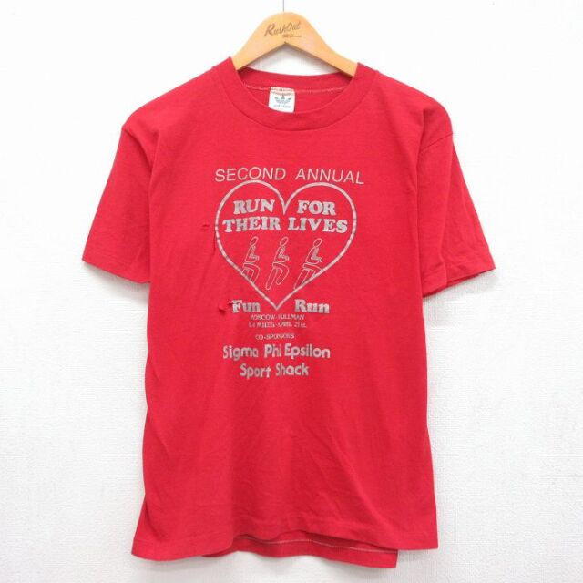 アディダス 80s 半袖Tシャツ ビッグロゴ レッド メンズL相当 | 古着