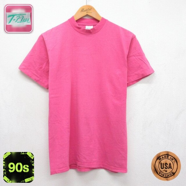半袖Tシャツ 無地 ピンク メンズS相当 | 古着