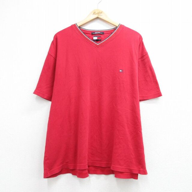 トミーヒルフィガー 90s 半袖Tシャツ ワンポイントロゴ レッド メンズXL相当 | 古着