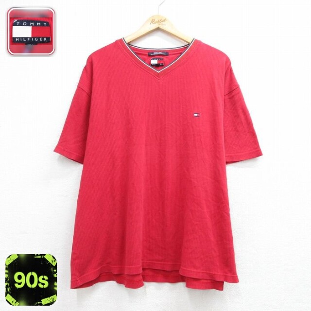 トミーヒルフィガー 90s 半袖Tシャツ ワンポイントロゴ レッド メンズXL相当 | 古着