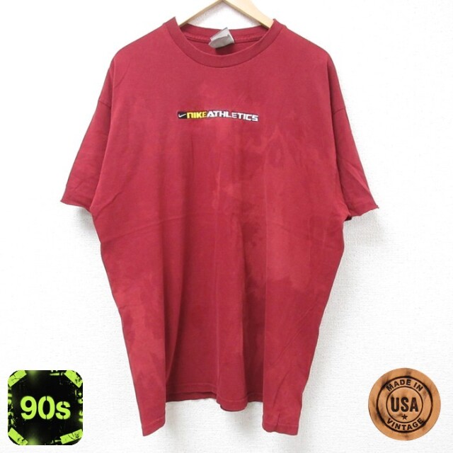 【50%OFF】ナイキ 90s 半袖Tシャツ ビッグロゴ刺繍 バーガンディ XL | 古着