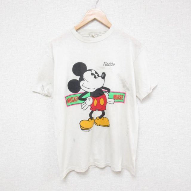 L★古着 半袖 ビンテージ Tシャツ メンズ 80年代 80s ディズニー DISNEY ミッキー MICKEY MOUSE クルーネック USA製 白 ホワイト 【spe】 25apr19 中古