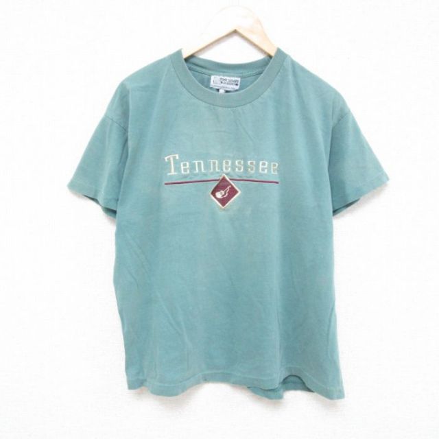 XL★古着 半袖 ビンテージ Tシャツ メンズ 90年代 90s テネシー 刺繍 コットン クルーネック USA製 薄緑 グリーン 25apr19 中古
