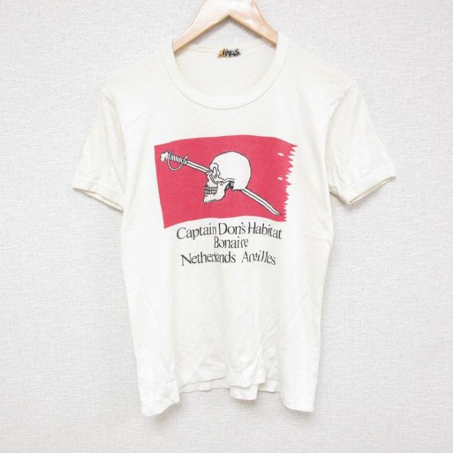 S★古着 半袖 ビンテージ Tシャツ メンズ 80年代 80s スカル 剣 クルーネック 白 ホワイト 【spe】 25apr30 中古