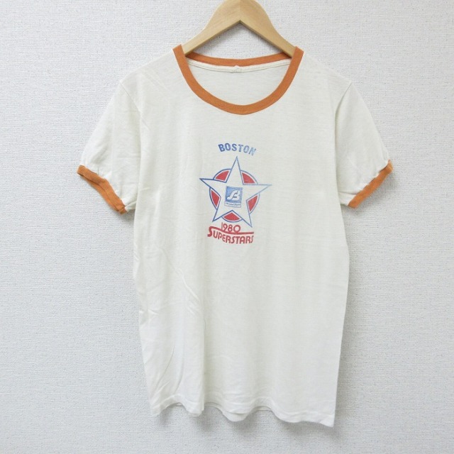 M★古着 半袖 ビンテージ Tシャツ メンズ 80年代 80s ボストン クルーネック 白 ホワイト リンガー 25apr23 中古