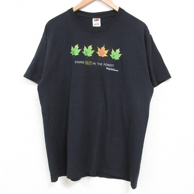 【20%OFF】L★古着 フルーツオブザルーム 半袖 ビンテージ Tシャツ メンズ 00年代 00s 葉 クルーネック 黒 ブラック 25may24 中古