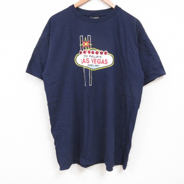 L★古着 半袖 ビンテージ Tシャツ メンズ 00年代 00s ラスベガス コットン クルーネック USA製 紺 ネイビー 25may26 中古