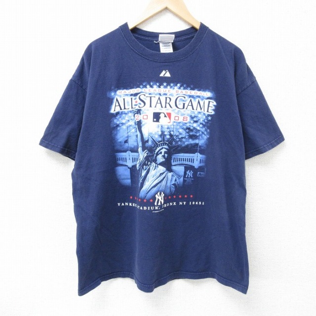 XL★古着 マジェスティック 半袖 ビンテージ Tシャツ メンズ 00年代 00s MLB オールスター 大きいサイズ コットン クルーネック 紺 ネイビー メジャーリーグ ベースボール 野球 25jun07 中古