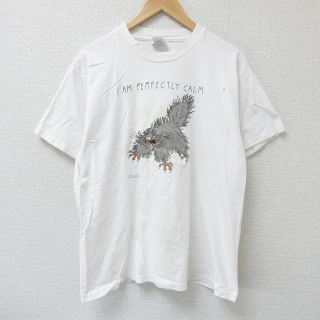 L★古着 半袖 ビンテージ Tシャツ メンズ 90年代 90s ムササビ コットン クルーネック USA製 白 ホワイト 25jun07 中古