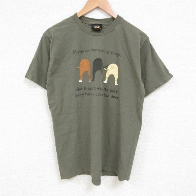 M★古着 半袖 ビンテージ Tシャツ メンズ 00年代 00s 犬 コットン クルーネック USA製 緑 グリーン 25jun07 中古