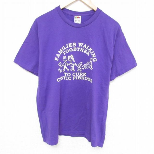 【50%OFF】L★古着 フルーツオブザルーム 半袖 ビンテージ Tシャツ メンズ 00年代 00s ファミリー クルーネック 紫 パープル 25may27 中古