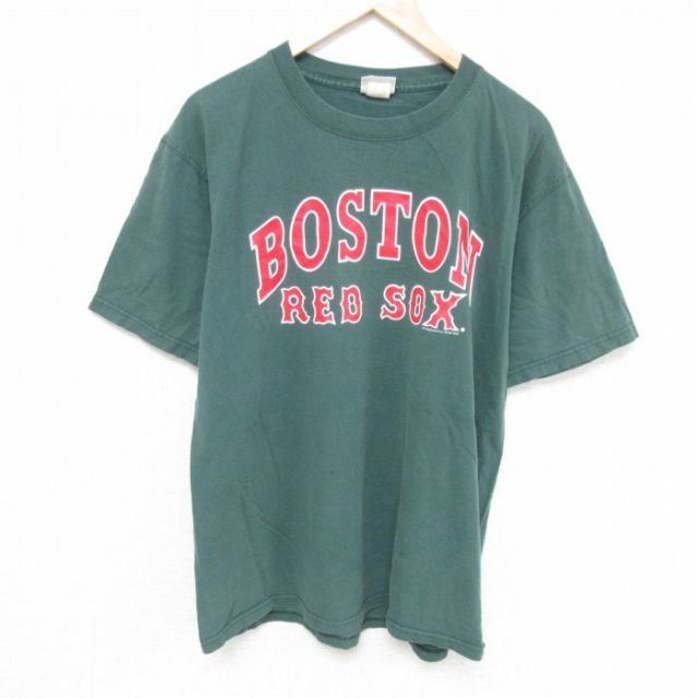 XL★古着 リー Lee 半袖 ビンテージ Tシャツ メンズ 00年代 00s MLB ボストンレッドソックス コットン クルーネック 濃緑 グリーン メジャーリーグ ベースボール 野球 25may27 中古