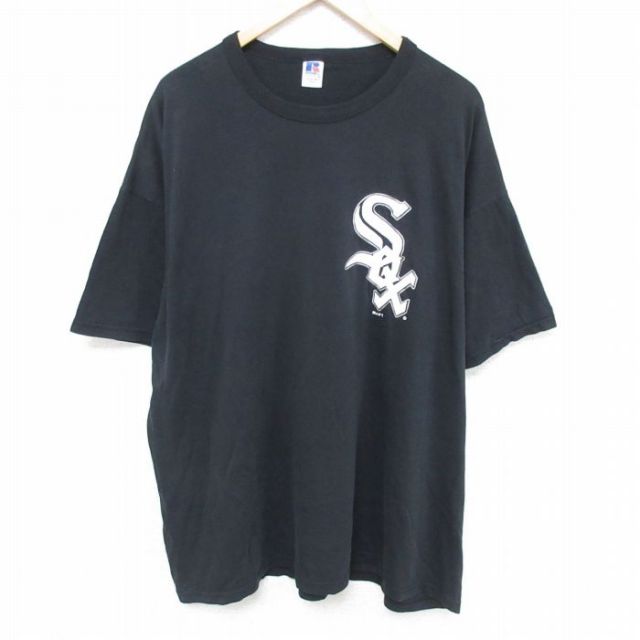 XL★古着 ラッセル 半袖 ビンテージ Tシャツ メンズ 00年代 00s MLB シカゴホワイトソックス 大きいサイズ クルーネック 黒 ブラック メジャーリーグ ベースボール 野球 25jun10 中古