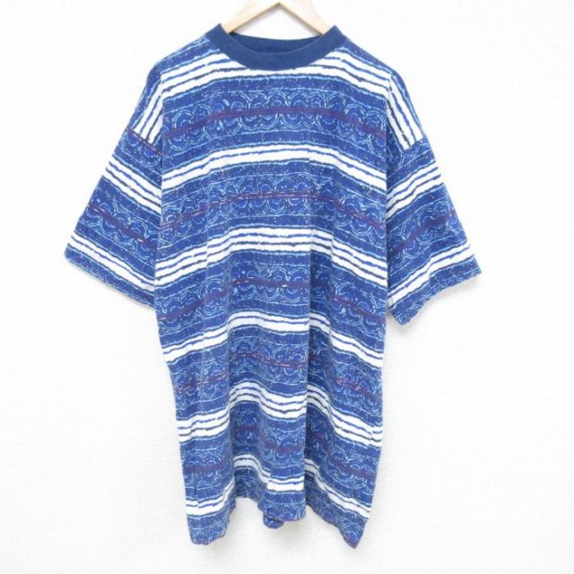 【20%OFF】XL★古着 FADED GLORY 半袖 ビンテージ Tシャツ メンズ 00年代 00s 大きいサイズ ロング丈 コットン クルーネック 紺他 ネイビー 【spe】 25jun10 中古