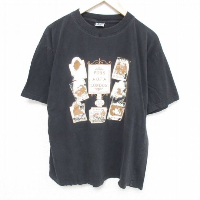 【20%OFF】XL★古着 半袖 ビンテージ Tシャツ メンズ 00年代 00s ロンドン コットン クルーネック 黒 ブラック 25jun10 中古