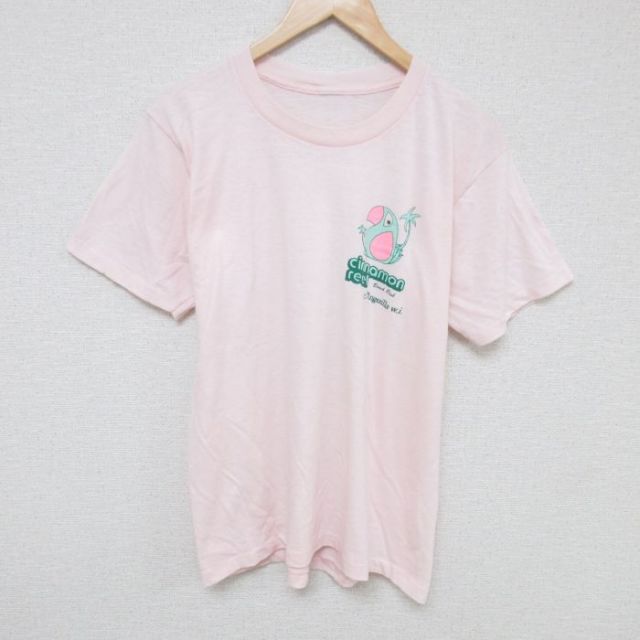 古着通販 L☆古着 半袖 ビンテージ Tシャツ メンズ クルーネック 薄ピンク