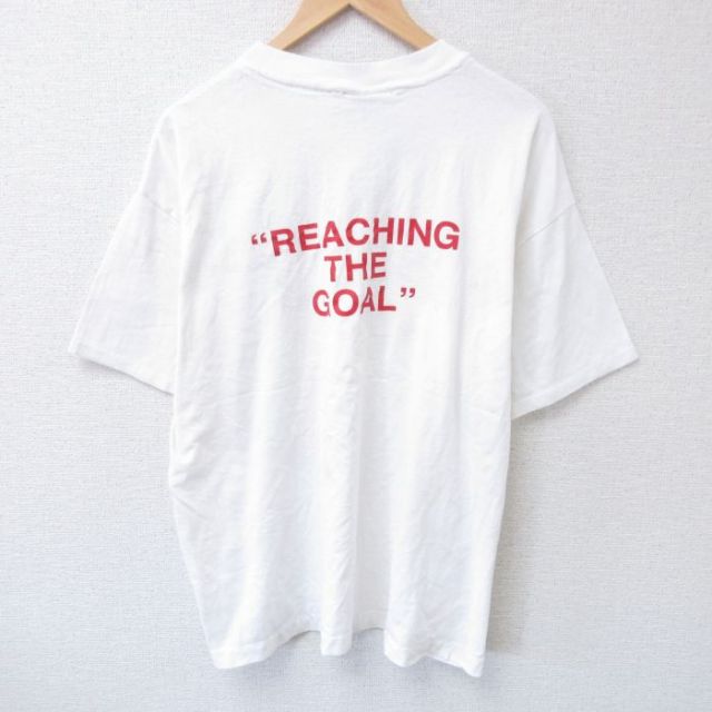 【50%OFF】XL★古着 ヘインズ Hanes 半袖 ビンテージ Tシャツ メンズ 90年代 90s GOAL クルーネック 白 ホワイト 25jun10 中古