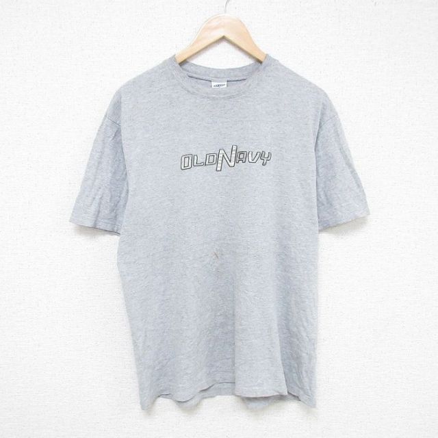 L★古着 オールドネイビー 半袖 ビンテージ Tシャツ メンズ 90年代 90s ビッグロゴ クルーネック USA製 グレー 霜降り 25jun10 中古