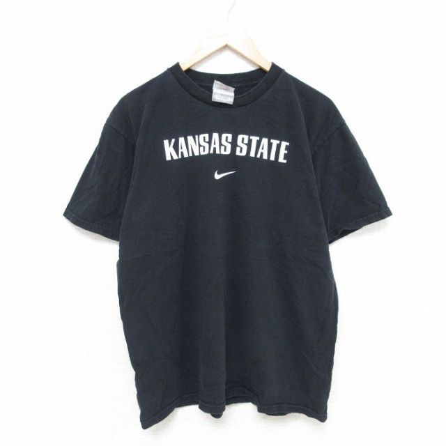 L★古着 ナイキ NIKE 半袖 ビンテージ Tシャツ メンズ 00年代 00s カンザス コットン クルーネック 黒 ブラック 25jun10 中古