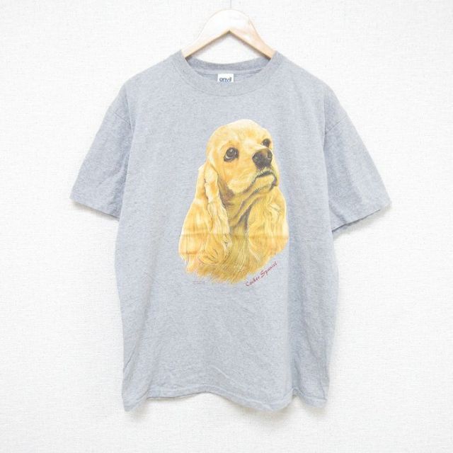 L★古着 半袖 ビンテージ Tシャツ メンズ 00年代 00s 犬 クルーネック グレー 霜降り 25jun10 中古