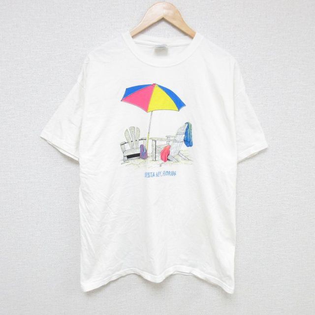 XL★古着 ヘインズ Hanes 半袖 ビンテージ Tシャツ メンズ 00年代 00s パラソル コットン クルーネック 白 ホワイト 25jun10 中古