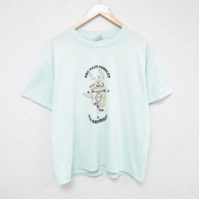 L★古着 ヘインズ Hanes 半袖 ビンテージ Tシャツ メンズ 90年代 90s クマ クルーネック USA製 薄緑 グリーン 25jun10 中古