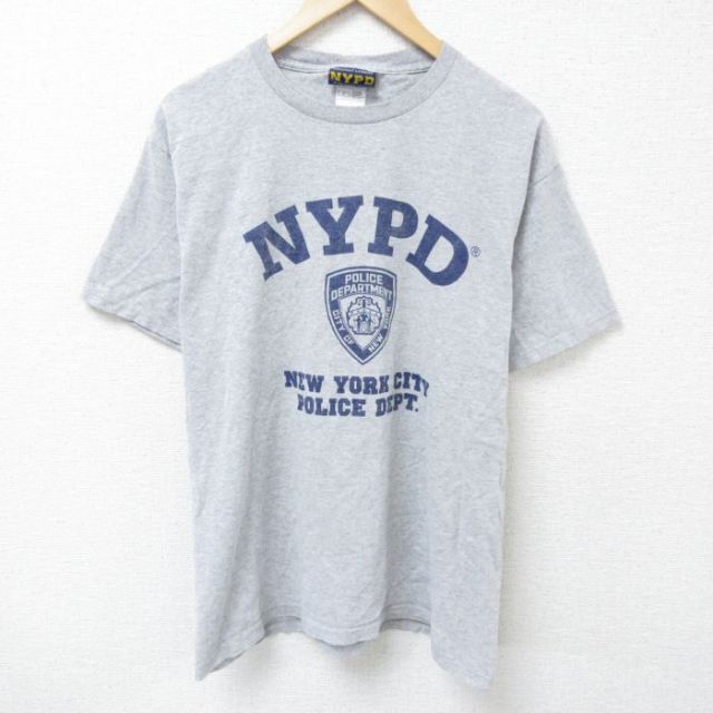 L★古着 半袖 ビンテージ Tシャツ メンズ 00年代 00s ポリス クルーネック グレー 霜降り 25jun11 中古