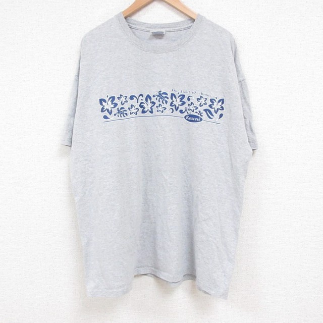 ヘインズ 00s 半袖Tシャツ ハイビスカス グレー XL | 古着