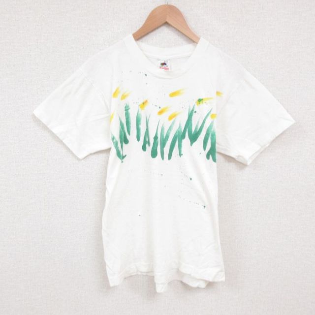 M★古着 フルーツオブザルーム 半袖 ビンテージ Tシャツ メンズ 90年代 90s ハンドペイント コットン クルーネック USA製 白 ホワイト 25jun11 中古