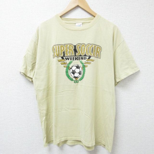 XL★古着 半袖 ビンテージ Tシャツ メンズ 00年代 00s サッカー コットン クルーネック 薄黄 イエロー 25jun12 中古